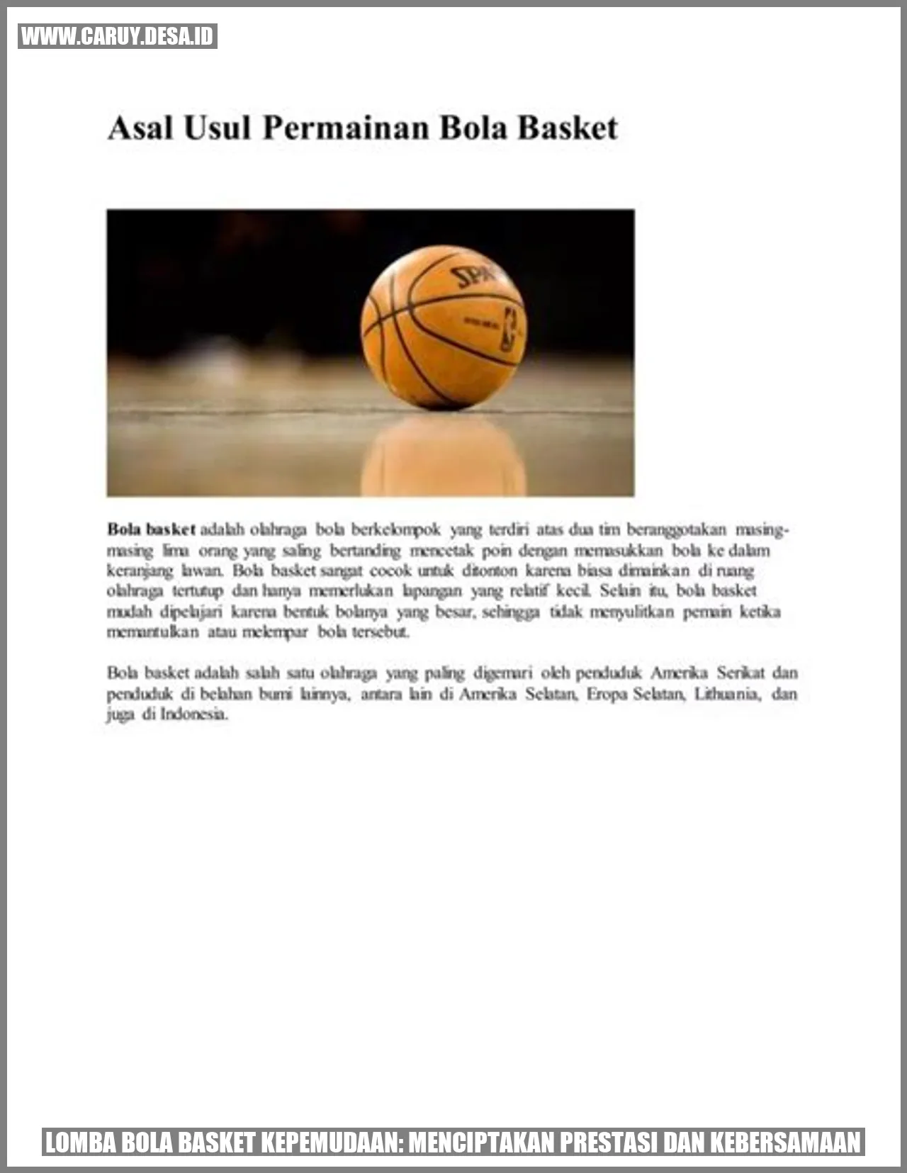 Lomba Bola Basket Kepemudaan: Menciptakan Prestasi dan Kebersamaan