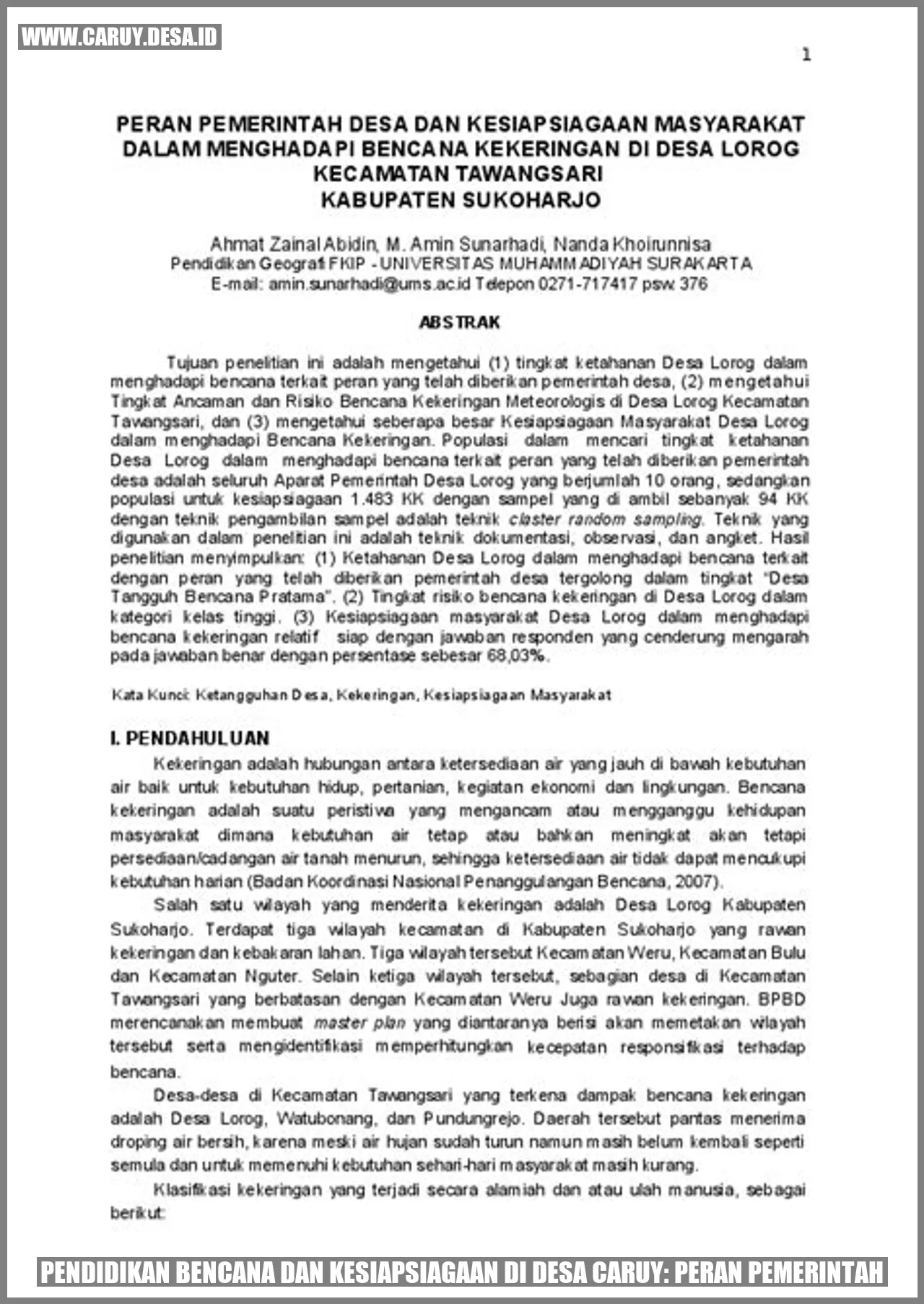 Pendidikan Bencana dan Kesiapsiagaan di Desa Caruy: Peran Pemerintah
